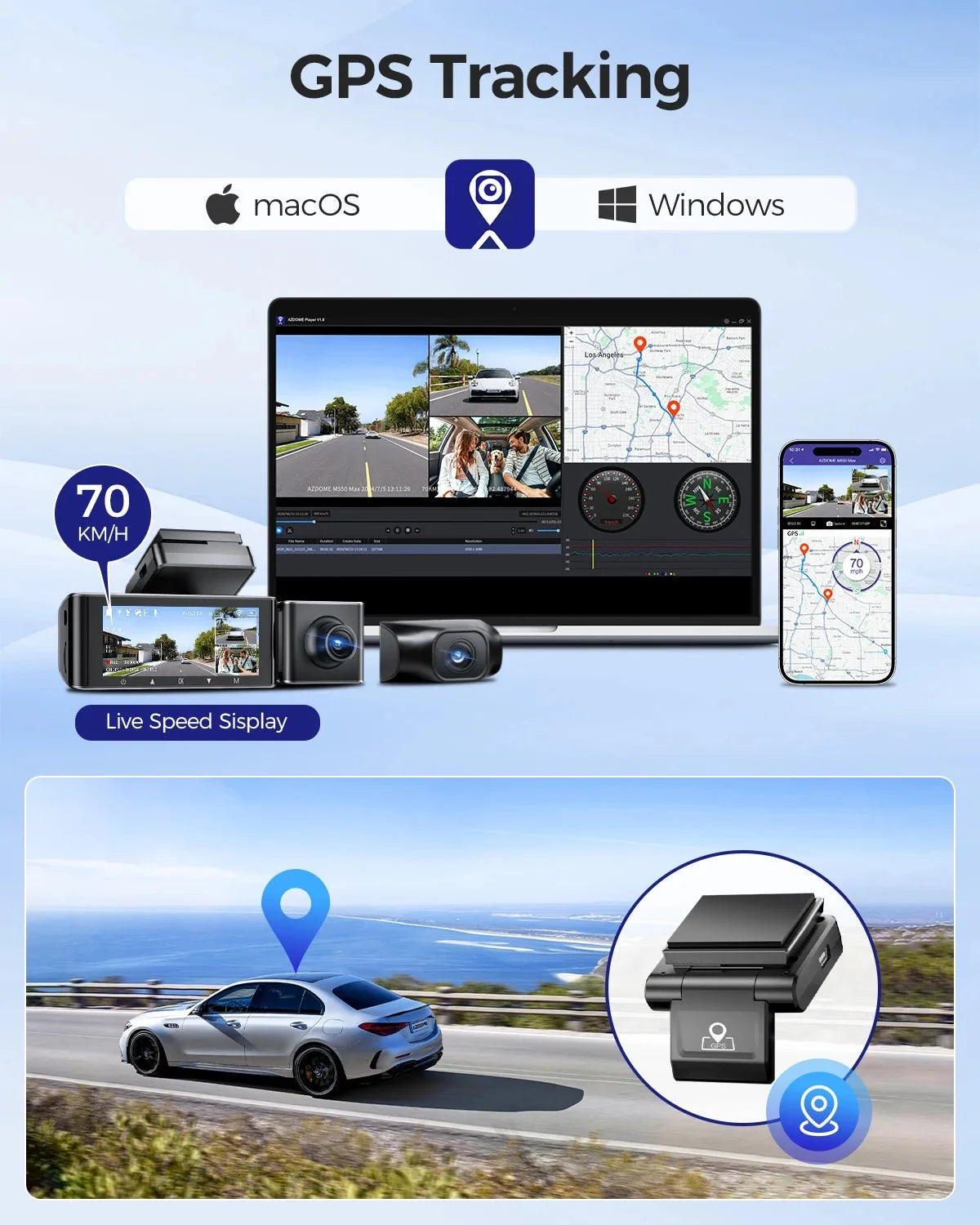 AZDOME 4K Dash Cam M550 Max GPS WiFi Car DVR 3.18Inch Screen Rear Cam - stepyours.com