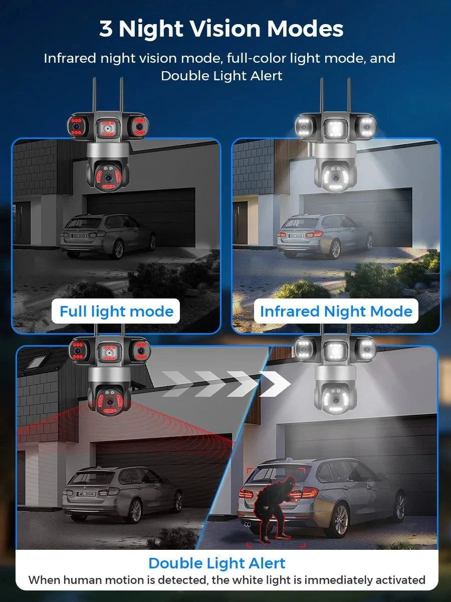 12MP Outdoor WiFi PTZ Camera With 6K HD Triple Lens Waterproof - stepyours.com