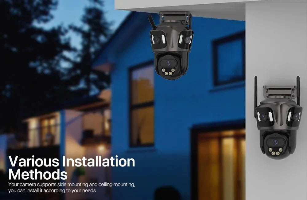 Three Screen WiFi IP Camera - 4K Dual Lens PTZ With AI Detection IP66 Waterproof - stepyours.com