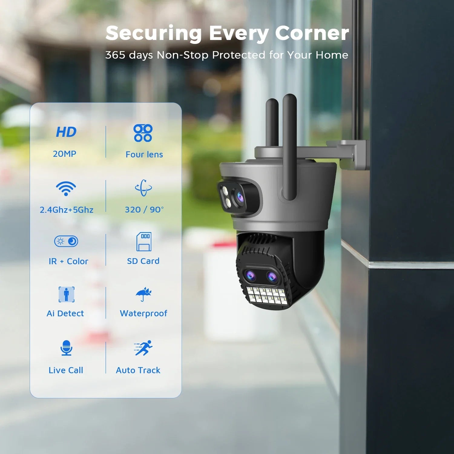 20MP Outdoors WiFi PTZ Security Camera - AI Human Detection and 10X Zoom Hooks by stepyours.com