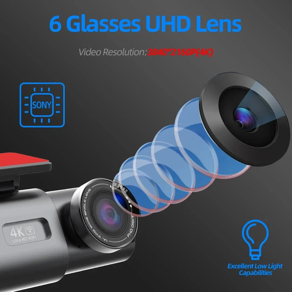 4K Dash Cam GPS WiFi Night Vision Car DVR with Optional Rear Lens - stepyours.com