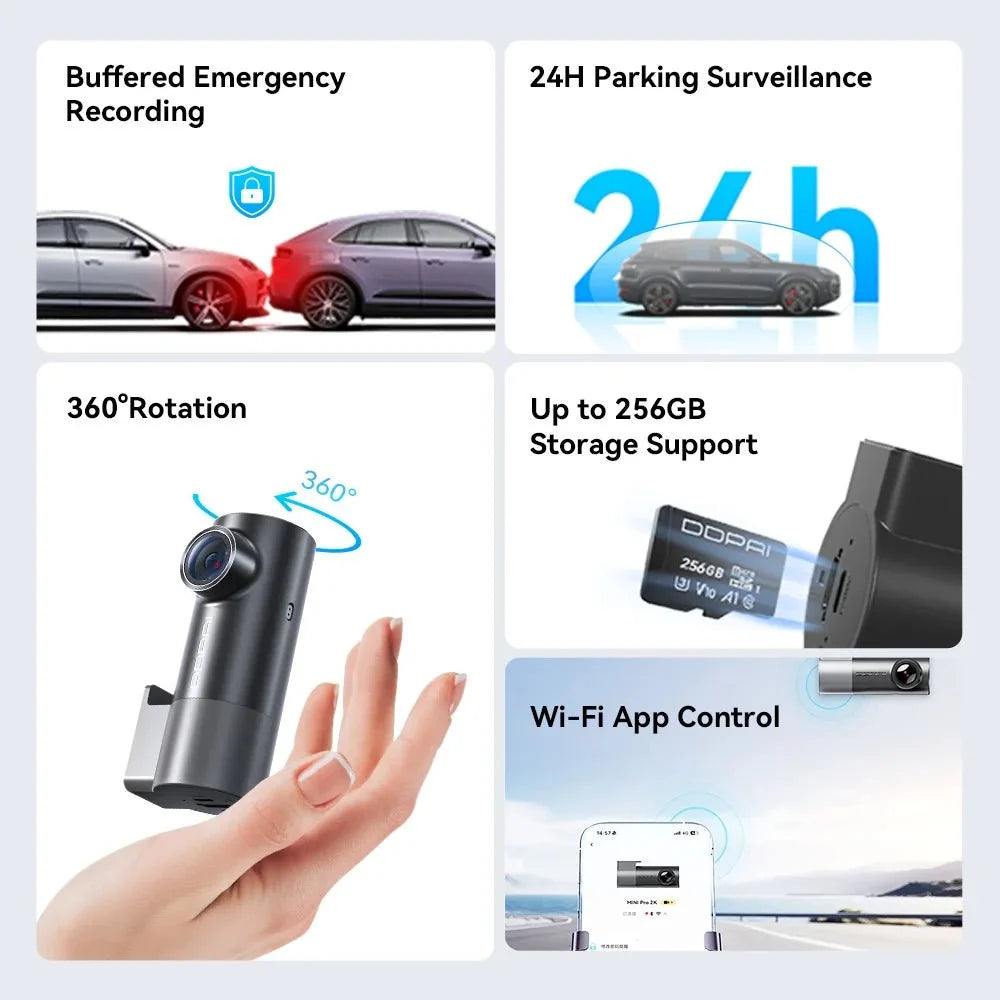 DDPAI Mini Pro 2K Dash Cam With WiFi Night Vision Voice Control Parking Monitor - stepyours.com