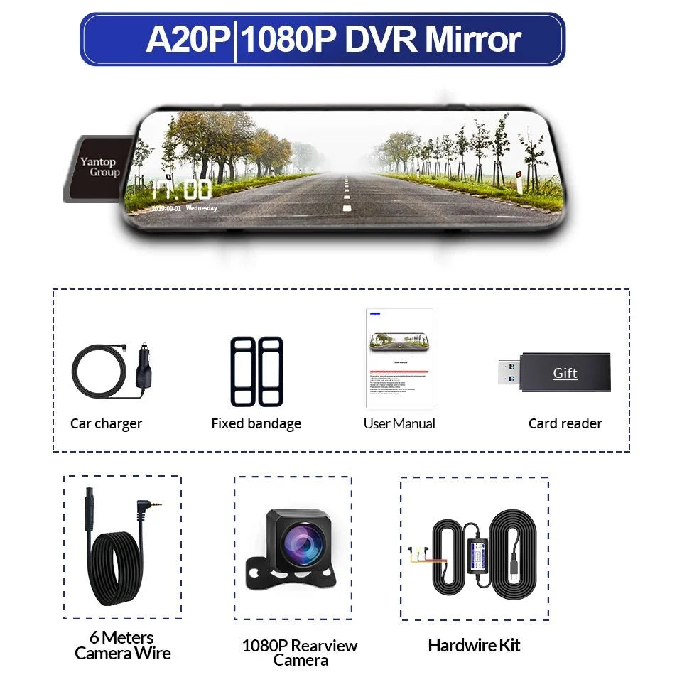 Acceo 10 Inch Car DVR Rearview Mirror Dual 1080P Touch Screen Night Vision - stepyours.com
