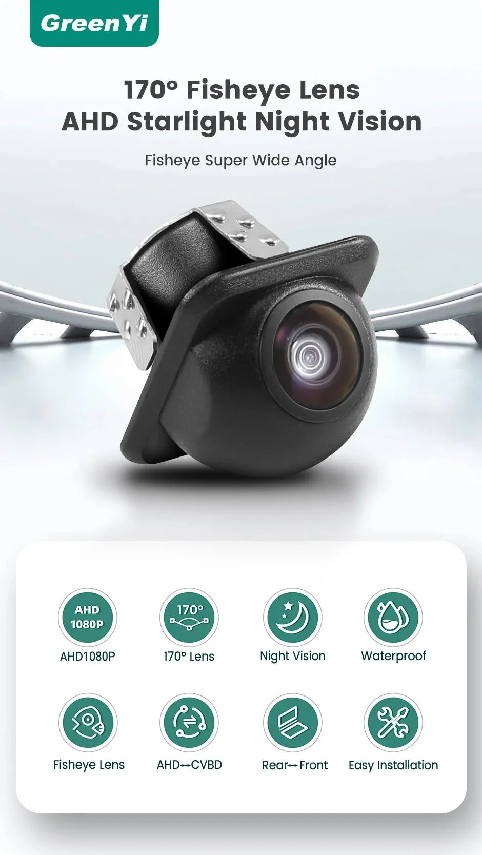 GreenYi AHD 1080P Car Rear View Camera Night Vision 170 Degree Fisheye Lens C801 - stepyours.com