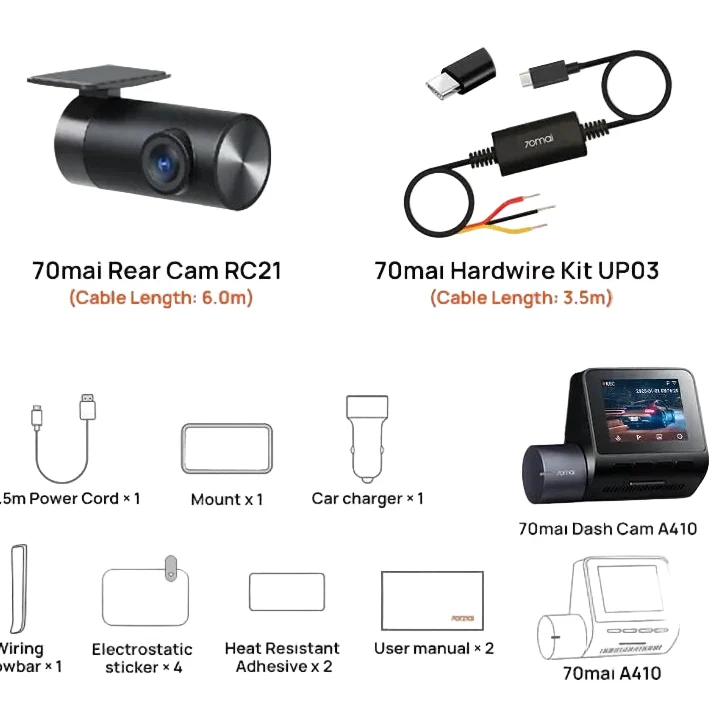 70mai Dash Cam A410 Front 1440P Rear 1080P Car DVR 256GB 24H Parking - stepyours.com