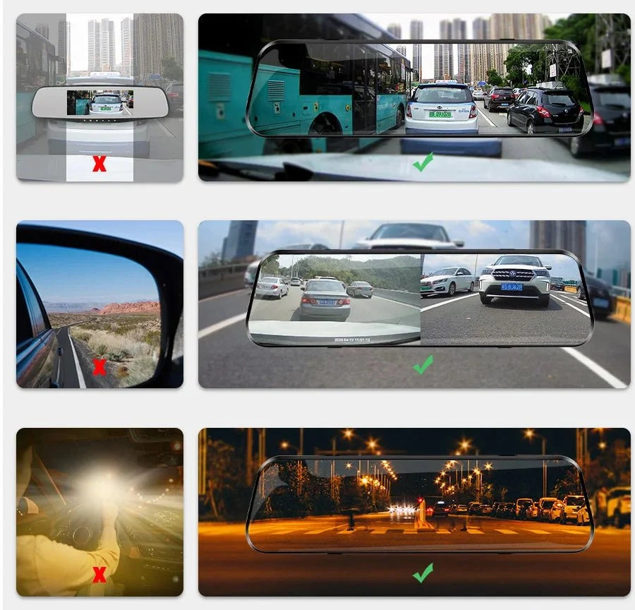 Acceo 10 Inch Car DVR Rearview Mirror Dual 1080P Touch Screen Night Vision - stepyours.com