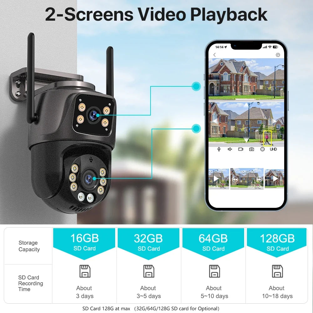 SmartVision 4K 8MP Outdoor WiFi PTZ Camera AI Auto Tracking Dual Lens by stepyours.com