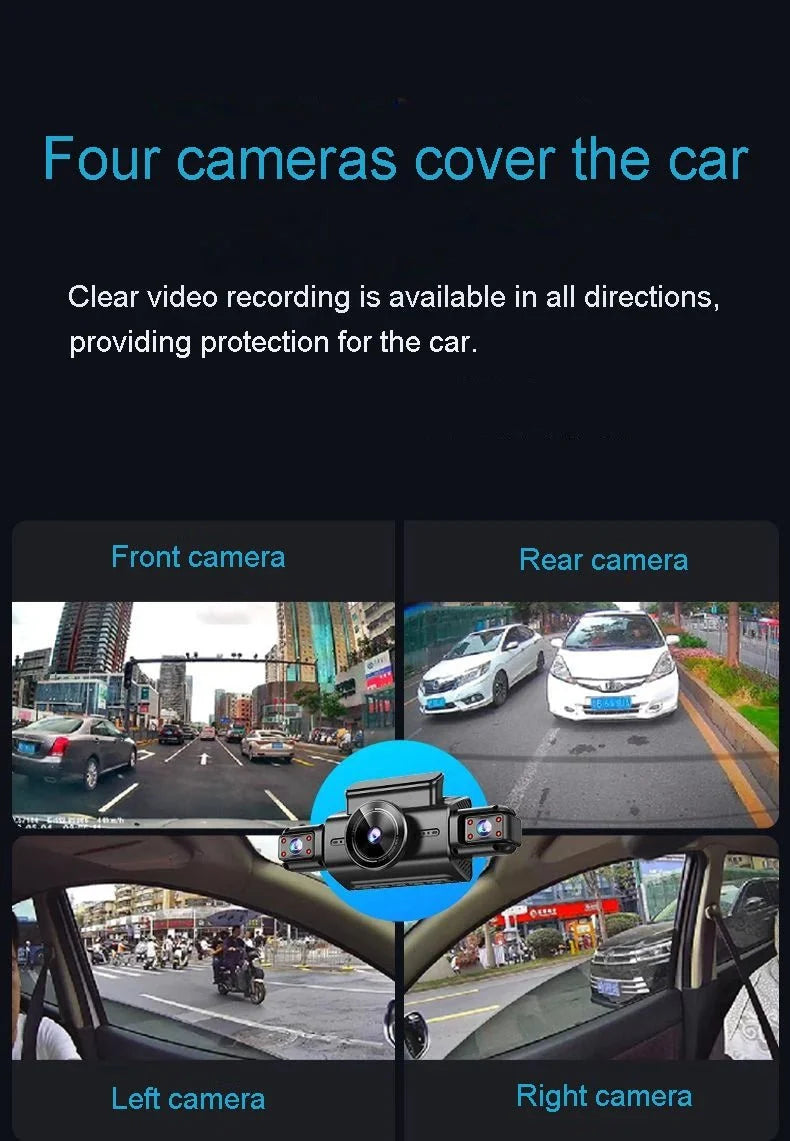 4K Quad Camera Hidden Dash Cam With App Night Vision Motion Detection Parking - stepyours.com
