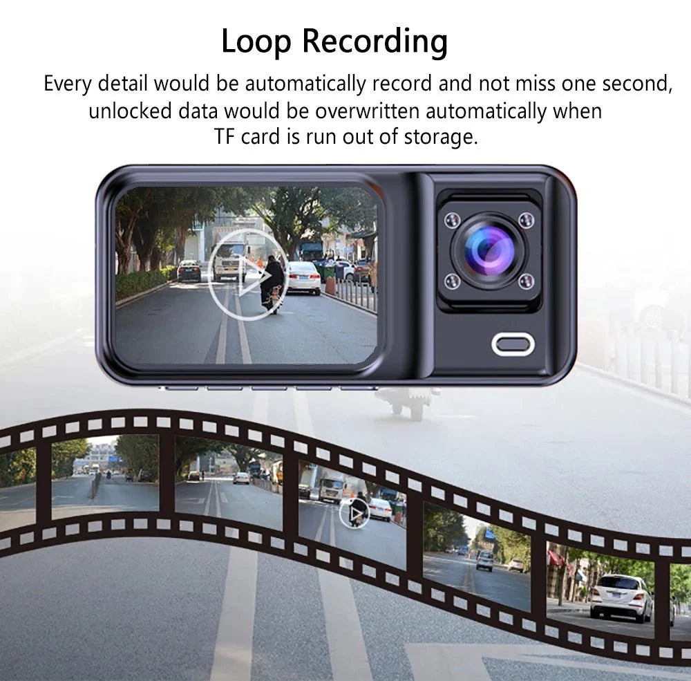 3 Channel Dash Cam for Cars 1080P Video Recorder Rear View Car DVR - stepyours.com