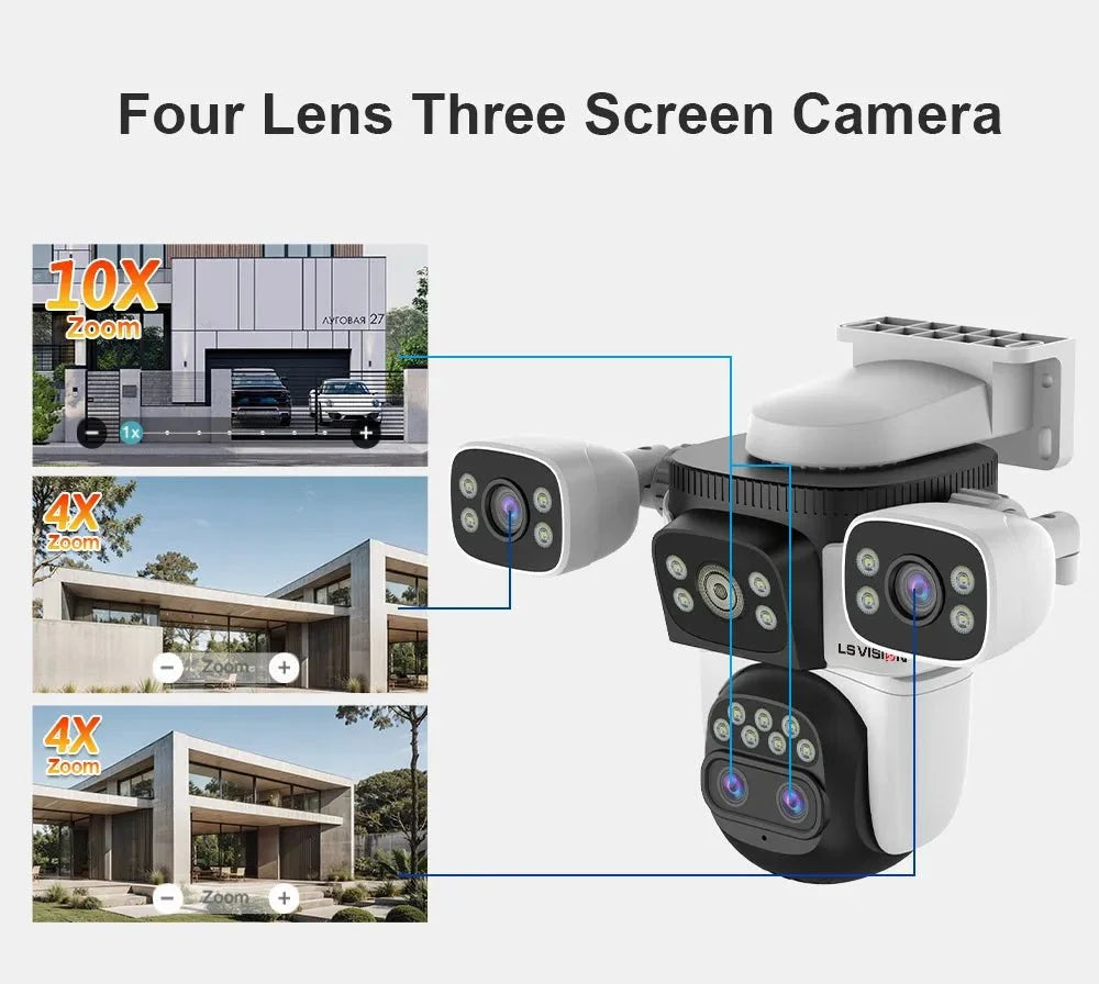 LS VISION 20MP Outdoor WiFi Security Camera With 4 Lenses 10X Zoom Auto Tracking - stepyours.com