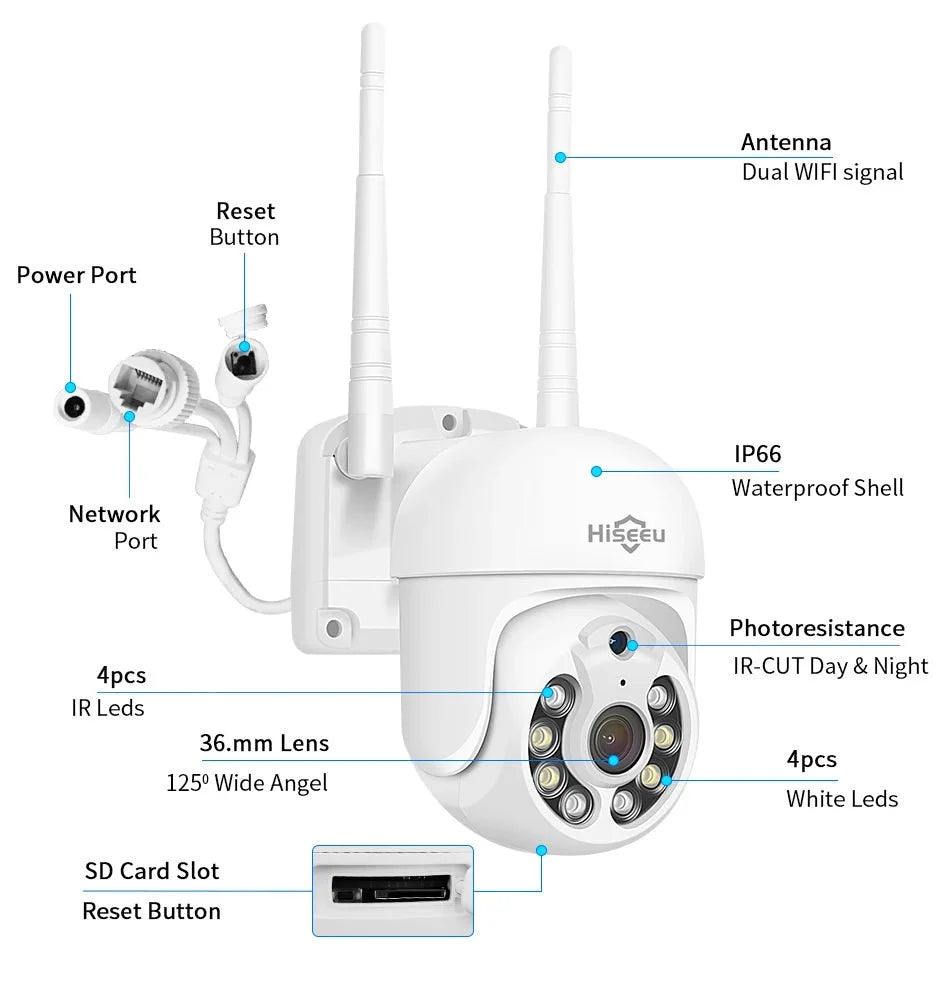 5MP Outdoor WiFi PTZ Camera With 5X Digital Zoom P2P CCTV Hiseeu Compatible - stepyours.com