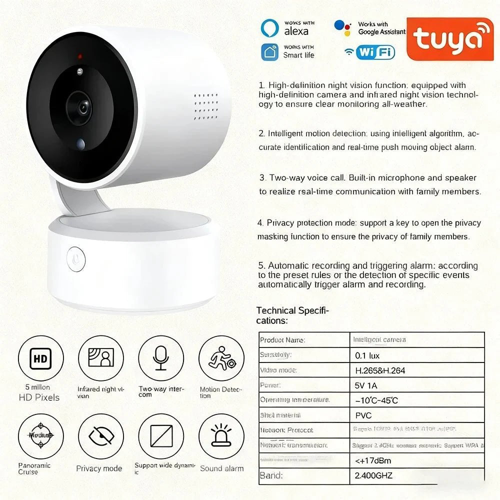 Clear 5MP Indoor Camera for Family Home Monitoring - Enovarah