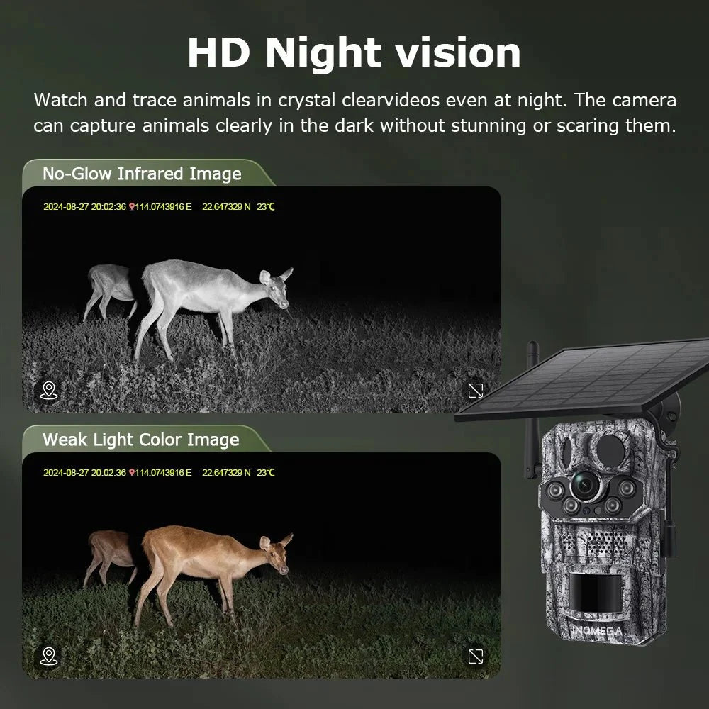 INQMEGA4G Solar Trail Camera 2K Night Vision 5MP PIR Motion Activated - stepyours.com