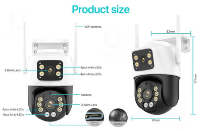 Dual Lens 360 Degree WiFi Camera IP66 Outdoor Security 8MP 4K PTZ - stepyours.com