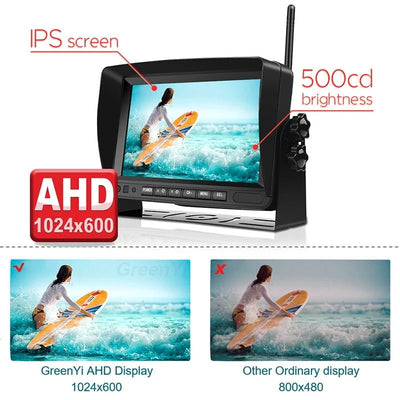 GreenYi 7 Inch 1280x720 AHD Wireless Truck DVR Monitor With Night Vision Camera - stepyours.com