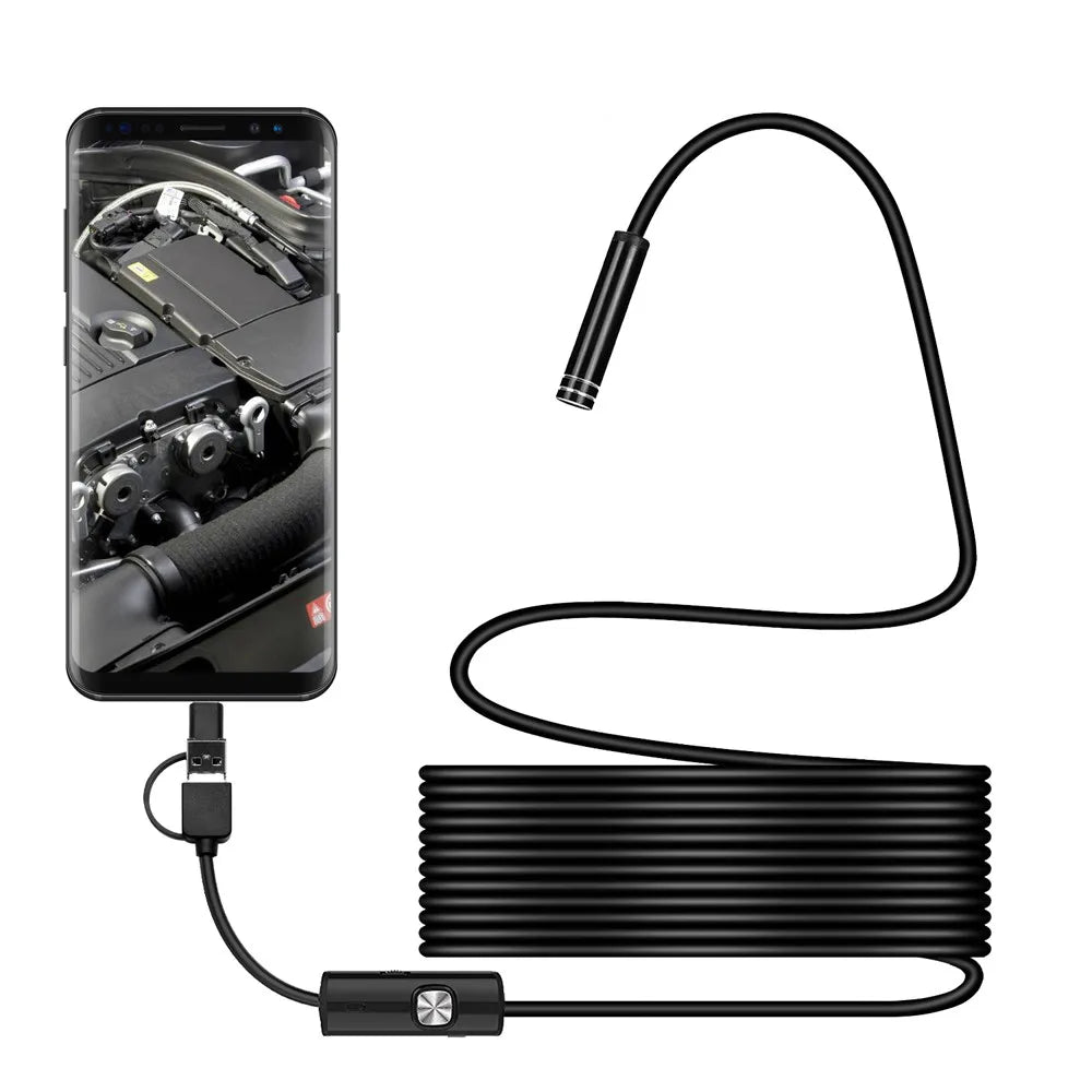 AN98A 8mm Endoscope Camera 1080P USB Borescope 8 LEDs 5M Cable Hooks - stepyours.com