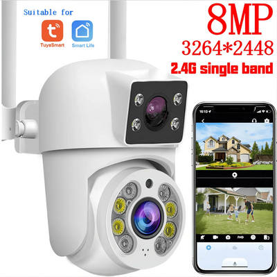 Tuya 8MP WiFi IP Camera PTZ Dual Lens Dual Screen Color Night Vision AI Alerts - stepyours.com