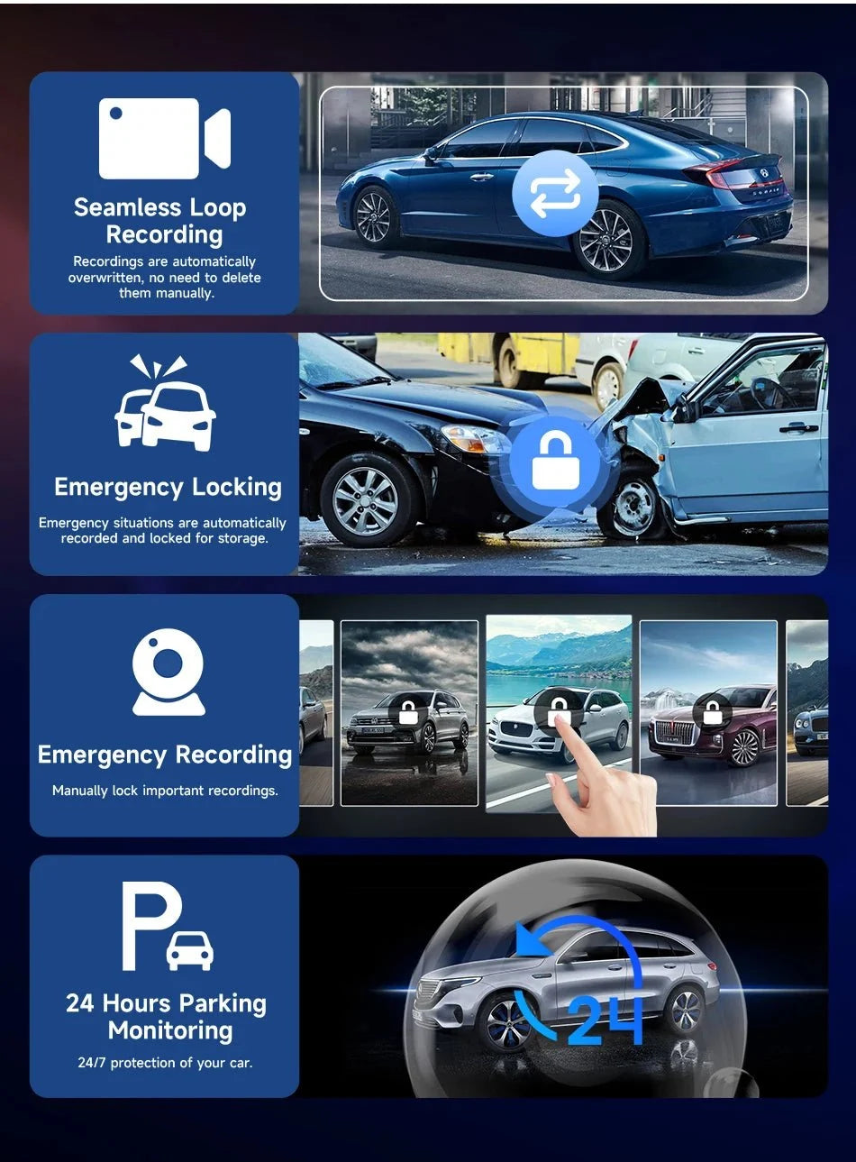 11.26 Inch 4K Dual Lens Dash Cam With Wireless CarPlay Android Auto GPS WiFi - stepyours.com