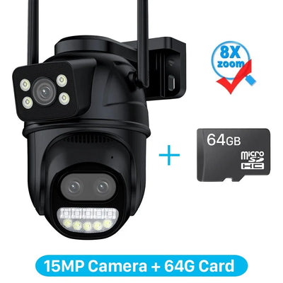 Outdoor WiFi PTZ Camera 8x Optical Zoom Three Lens Dual Screen CCTV IP - stepyours.com