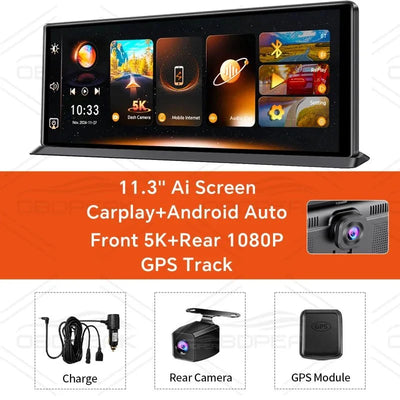 K8 Pro 11.3 Inch Dash Cam Dual Lens 5K GPS 5G WiFi Ultimate CarPlay Android Auto - stepyours.com