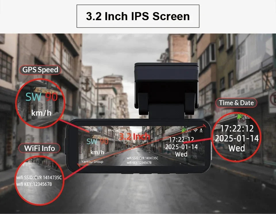Acceo 4K Dash Cam With GPS WiFi Dual Lens Night Vision Front Rear - stepyours.com