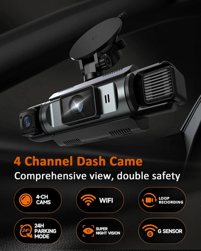 4 Channel WiFi Dashcam Full HD 1080P Front Rear Night Vision Loop Recording - stepyours.com
