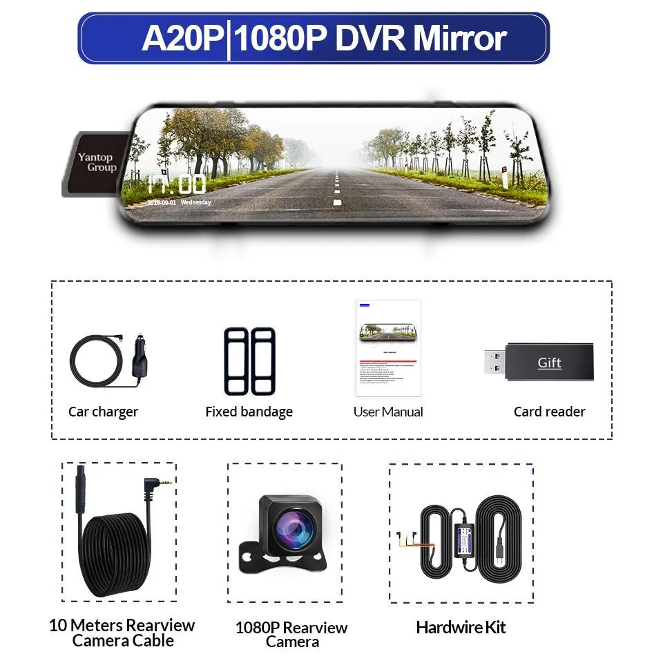 Acceo 10 Inch Car DVR Rearview Mirror Dual 1080P Touch Screen Night Vision - stepyours.com