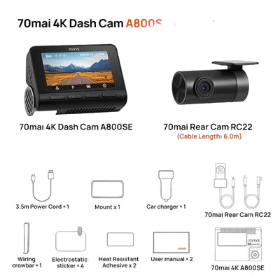 70mai 4K Dash Cam A800SE GPS ADAS Voice Control Ultra HD WiFi 6 - stepyours.com