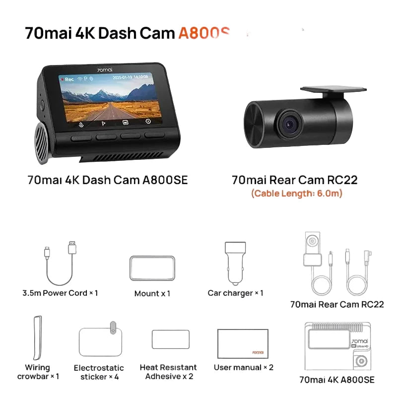 70mai 4K Dash Cam A800SE GPS ADAS Voice Control Ultra HD WiFi 6 - stepyours.com