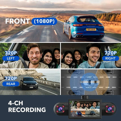 Car Dash Cam 4 Channel Front Left Right Rear FHD 1080P Night Vision Hardwire Kit - stepyours.com