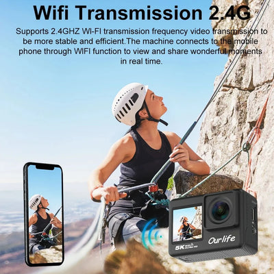 Ourlife 5K 30FPS Action Camera 2 Inch LCD 170 Degree Waterproof Remote Control - stepyours.com