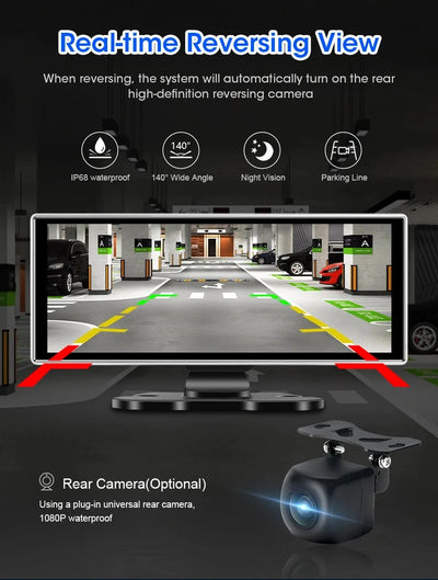 11.26 Inch 4K Dual Lens Dash Cam With Wireless CarPlay Android Auto GPS WiFi - stepyours.com