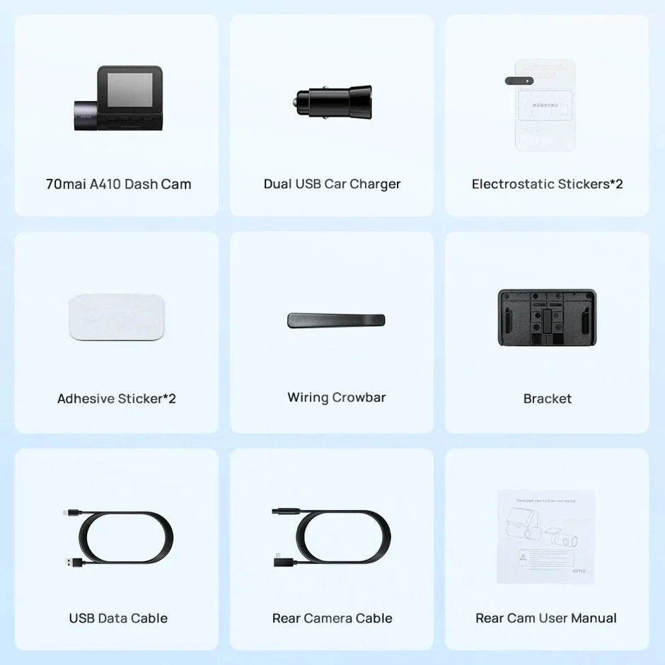 70mai Dash Cam A410 Front 1440P Rear 1080P Car DVR 256GB 24H Parking - stepyours.com