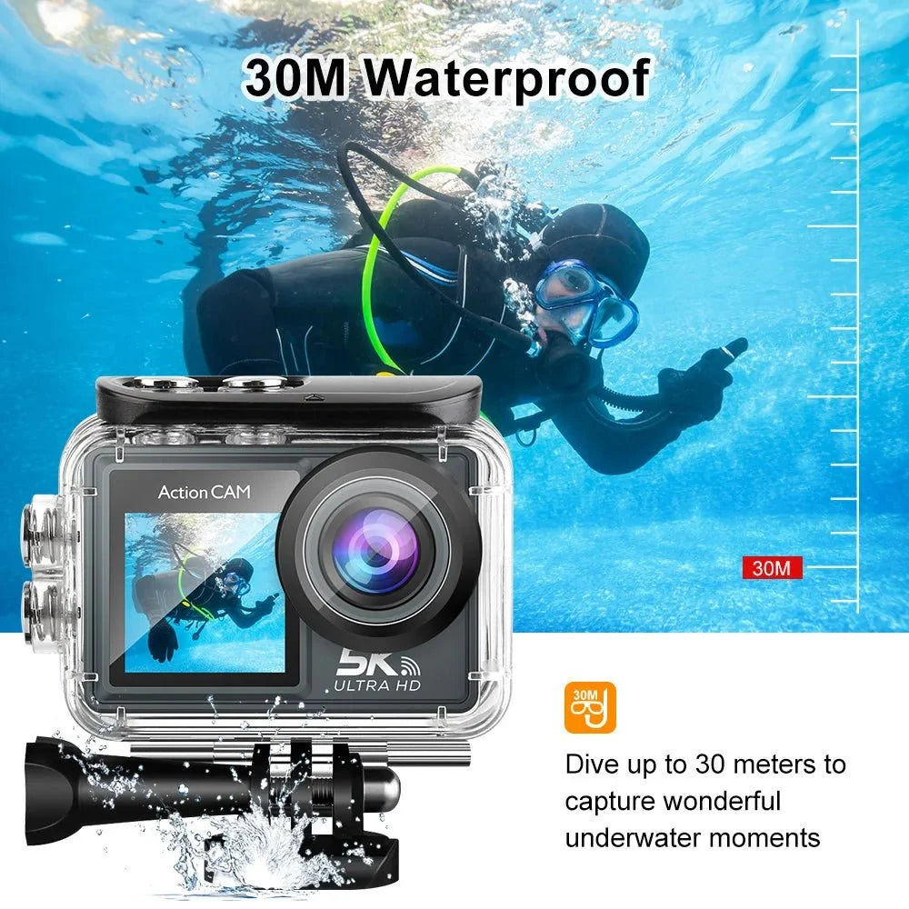 Adventure Ready Action Camera 5K 4K60FPS Dual IPS Touch LCD Waterproof 30M - stepyours.com
