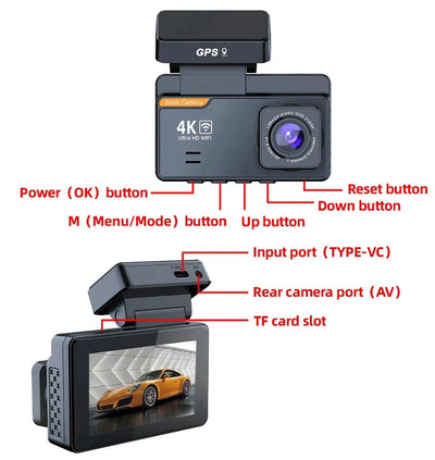 4K Dash Cam With GPS Dual Lens Night Vision 24 Hour Parking - stepyours.com