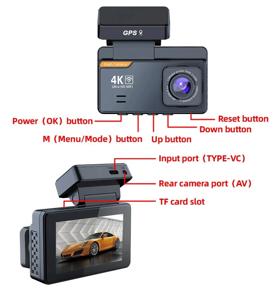 4K Dash Cam With GPS Dual Lens Night Vision 24 Hour Parking - stepyours.com