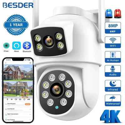 BESDER 4K 8MP WiFi Outdoor PTZ Camera Dual Lenses With Human Detection - stepyours.com