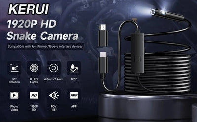 KERUI Endoscope Camera Dual Lens TypeC LED IP67 Waterproof iPhone iPad Android - stepyours.com