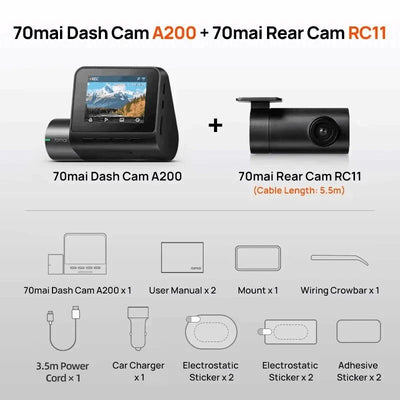 70mai A200 Dash Cam 2 Inch LCD Dual Channel 1080P Car DVR 24H Parking - stepyours.com