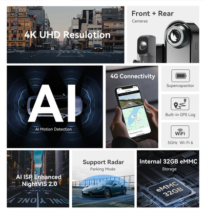 DDPAI N5 Dual 4K HDR Dash Cam Front And Rear AI Night Vision WiFi 6 GPS ADAS - stepyours.com