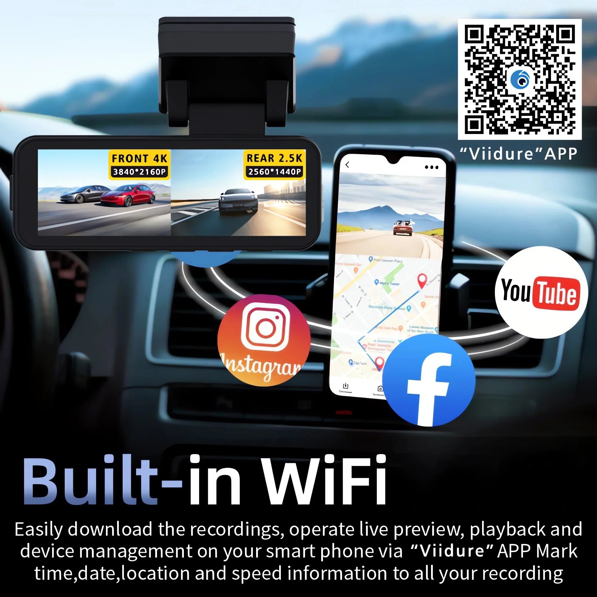 4K Dash Cam Dual Lens With GPS WiFi Night Vision Never Miss A Moment - stepyours.com
