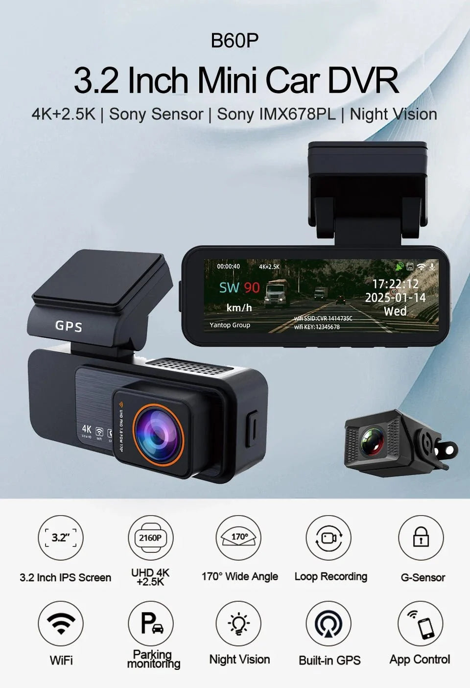 Acceo 4K Dash Cam With GPS WiFi Dual Lens Night Vision Front Rear - stepyours.com