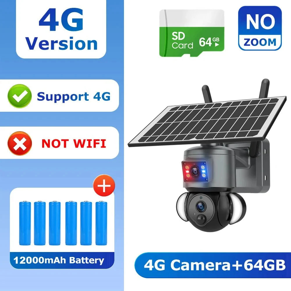 SHIWOJIA 4K 8MP Solar Camera With 4G SIM WiFi Color Night Vision PTZ Dual Lens - stepyours.com
