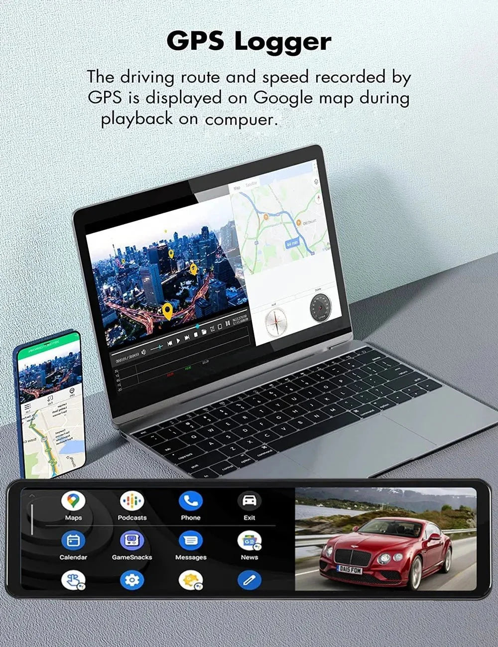 11.26 Inch 4K Dash Cam With CarPlay Android Auto Dual Lens WiFi GPS Bluetooth - stepyours.com