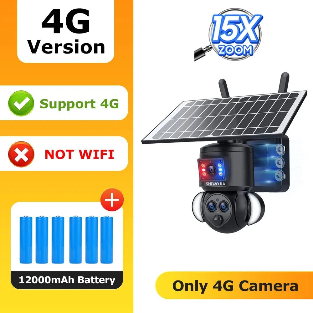 SHIWOJIA 4K 8MP Solar Camera With 4G SIM WiFi Color Night Vision PTZ Dual Lens - stepyours.com