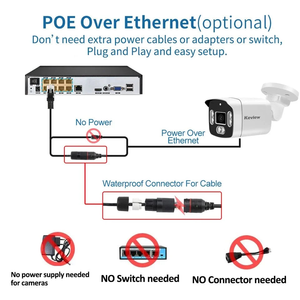 Keview PoE IP Camera - 8MP 4K Outdoor Security Bullet H265 IP66 Weatherproof - stepyours.com