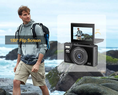 Compact 4K Digital Camera With 18X Zoom 180 Degree Flip Screen WiFi Vlog Cam - stepyours.com