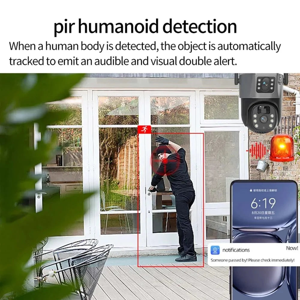 8MP 4K Solar WiFi Outdoor Dual Lens PTZ Camera - Wireless AI Alerts - stepyours.com
