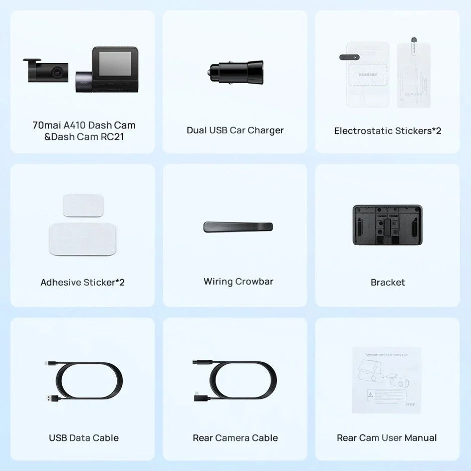 70mai Dash Cam A410 Front 1440P Rear 1080P Car DVR 256GB 24H Parking - stepyours.com