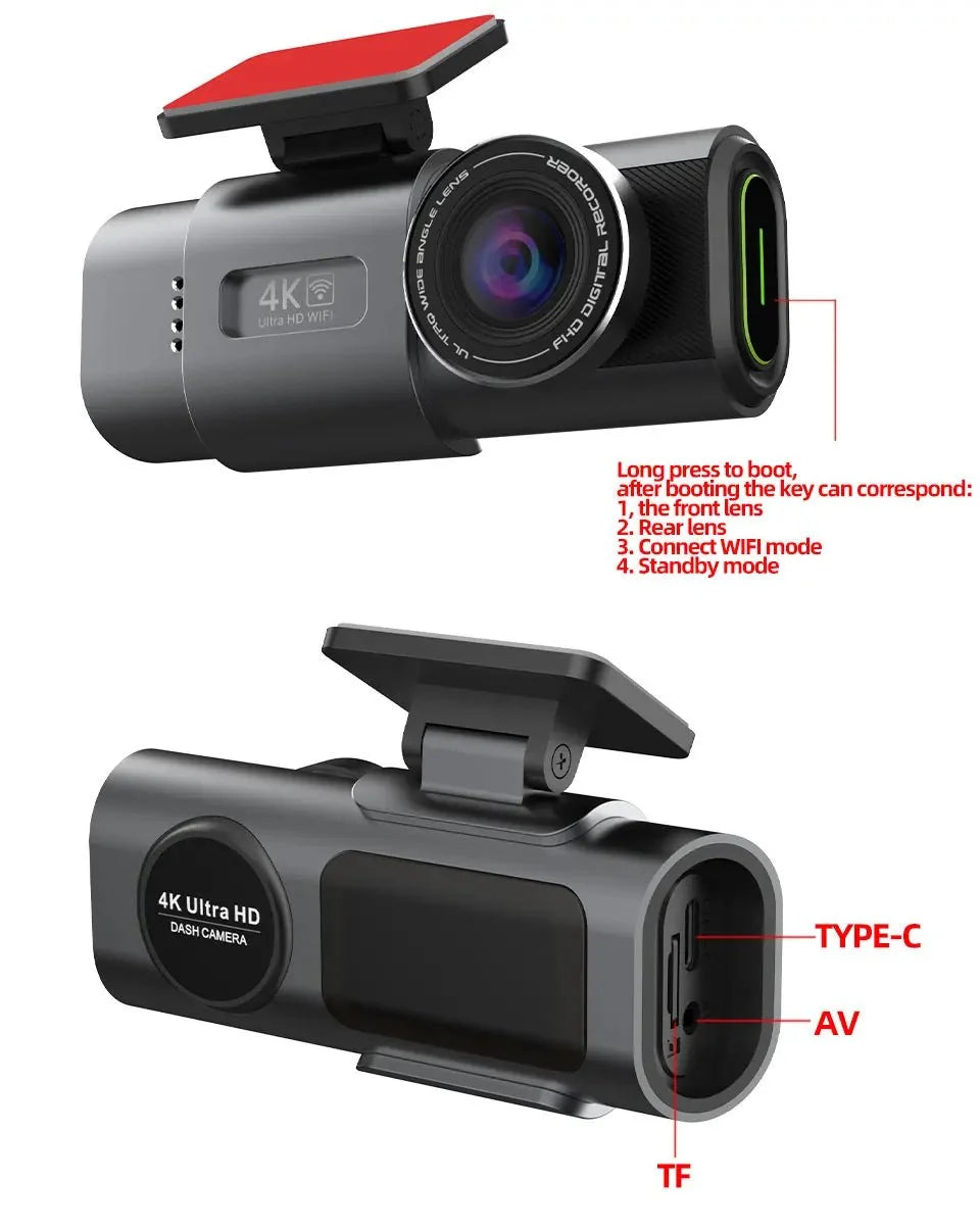 4K Dash Cam Car DVR With Night Vision GPS WiFi Parking Monitor - stepyours.com